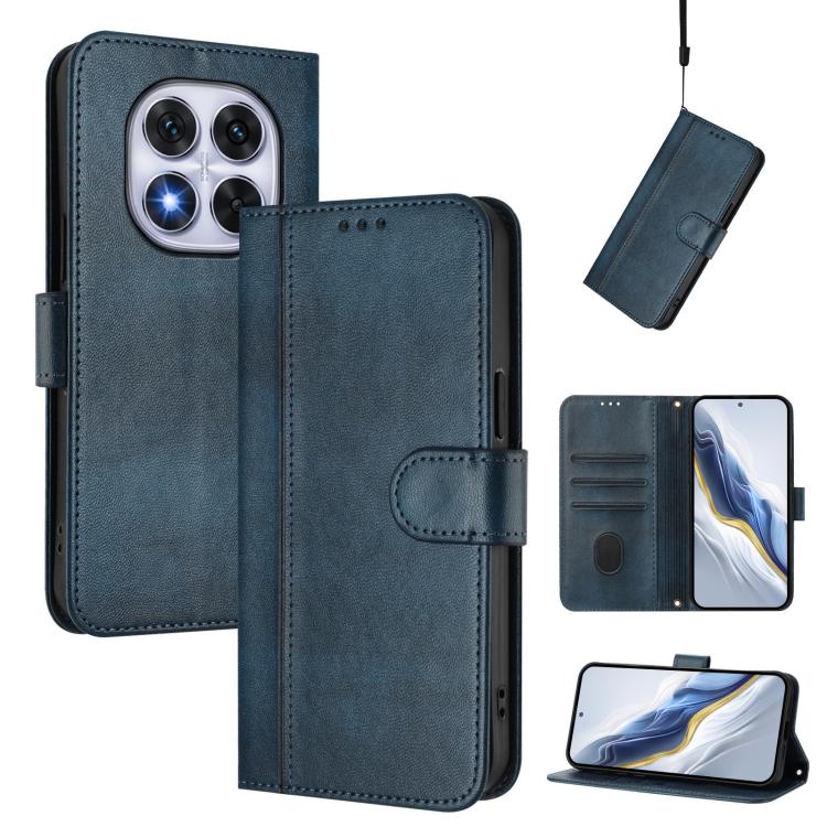 

For Redmi Note 14 Pro 5G India / Note 14 Pro+ Line Splicing Buckle Retro Leather Phone Case(Dark Blue)
