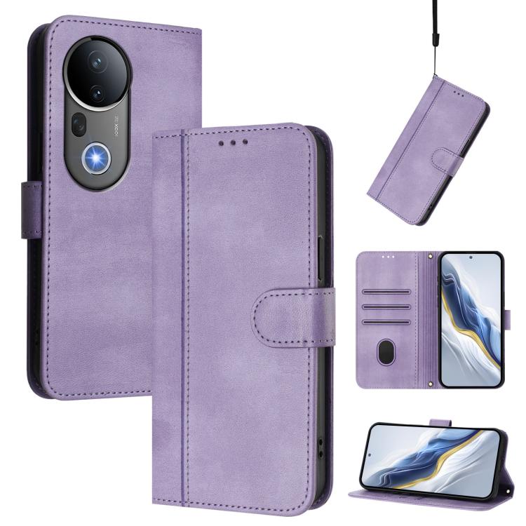 

For vivo S20 Pro 5G Line Splicing Buckle Retro Leather Phone Case(Purple)