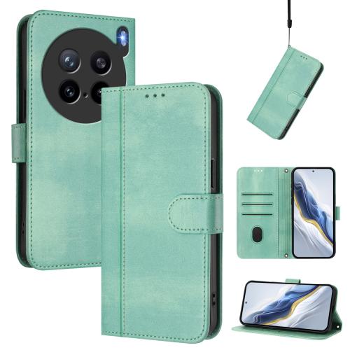 

For vivo X200s 5G Line Splicing Buckle Retro Leather Phone Case(Mint)