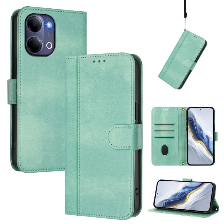 For vivo Y21 5G 2026 / Y05 4G Line Splicing Buckle Retro Leather Phone Case(Mint)