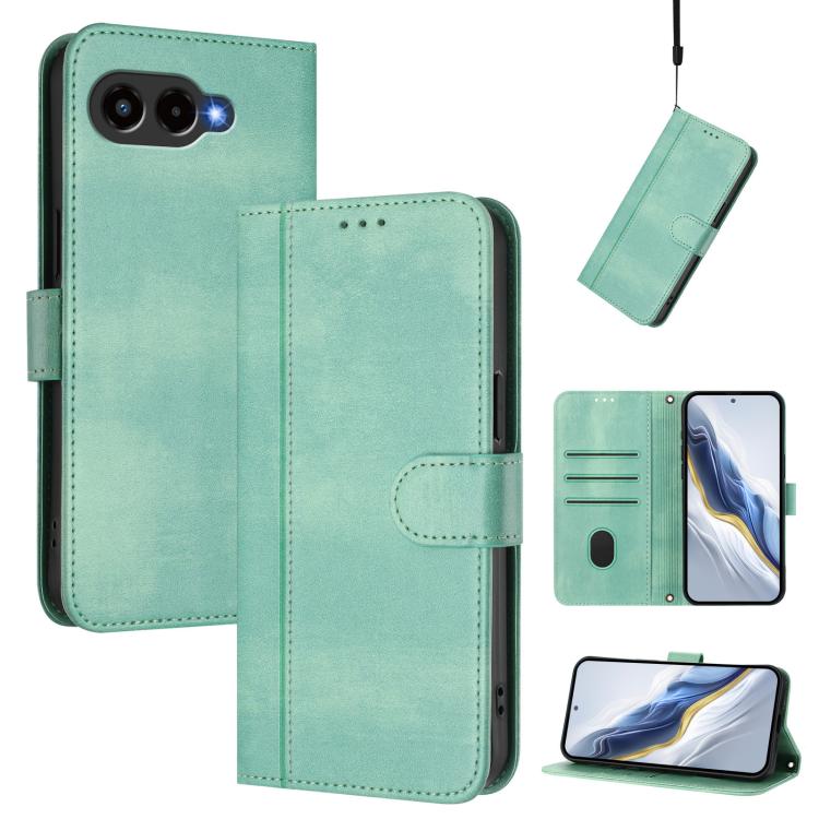 

For T-Mobile REVVL 8 / T Phone 3 Line Splicing Buckle Retro Leather Phone Case(Mint Green)
