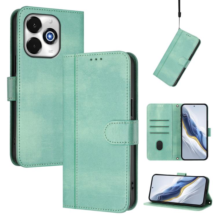 

For UMIDIGI G100X Line Splicing Buckle Retro Leather Phone Case(Mint Green)
