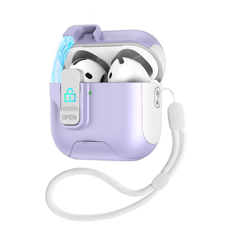 

For AirPods 3 Automatic Pop-up Cover Holder Earphone Case with Switch Lock(White Purple)
