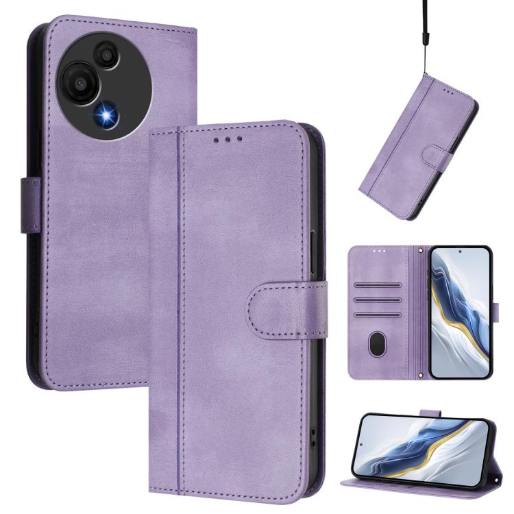

For TCL 605 / 60 SE Line Splicing Buckle Retro Leather Phone Case(Purple)