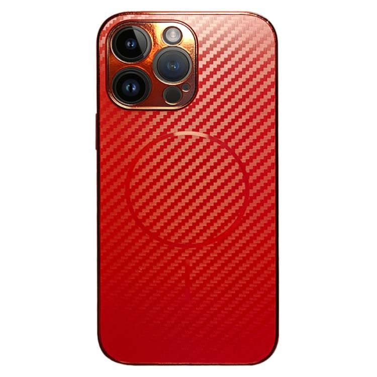 

For iPhone 16 Pro Plating Carbon Fiber MagSafe Full Coverage Phone Case(Red)