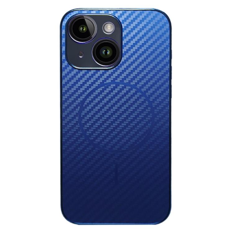 

For iPhone 15 Plating Carbon Fiber MagSafe Full Coverage Phone Case(Blue)
