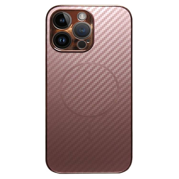 

For iPhone 13 Pro Plating Carbon Fiber MagSafe Full Coverage Phone Case(Pink)