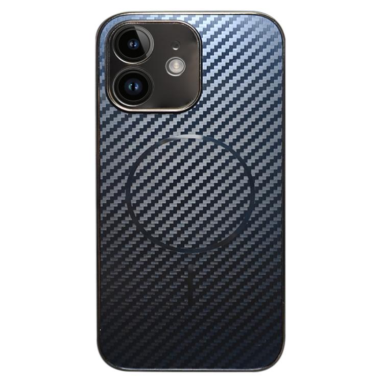 

For iPhone 11 Plating Carbon Fiber MagSafe Full Coverage Phone Case(Black)