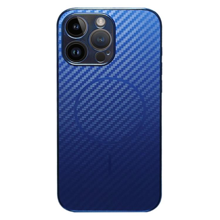 

For iPhone 12 Pro Plating Carbon Fiber MagSafe Full Coverage Phone Case(Blue)