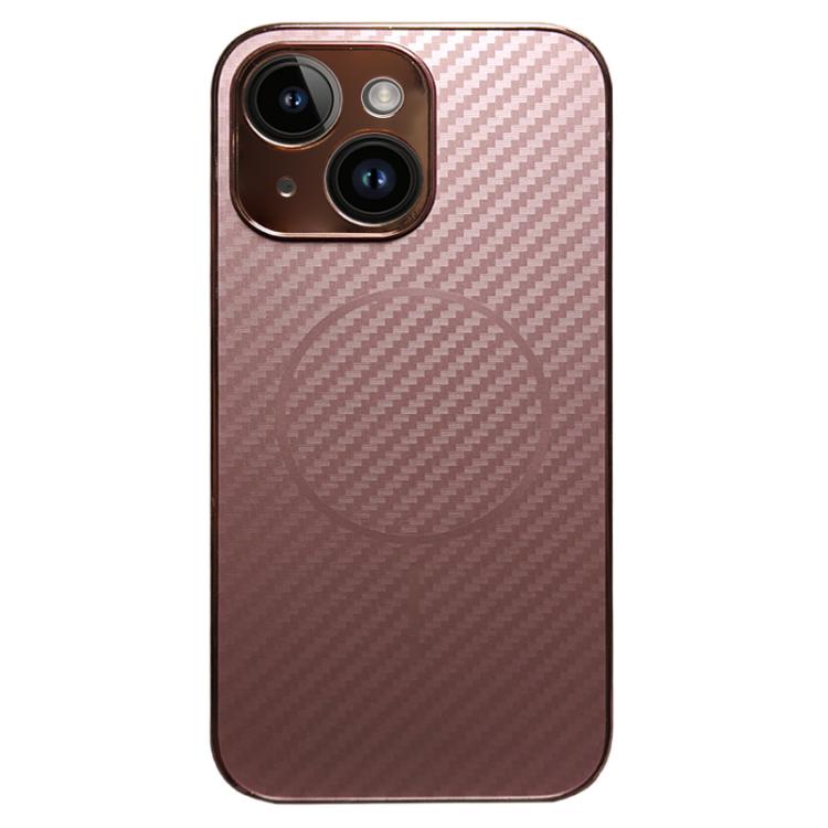 

For iPhone 14 Plating Carbon Fiber MagSafe Full Coverage Phone Case(Pink)