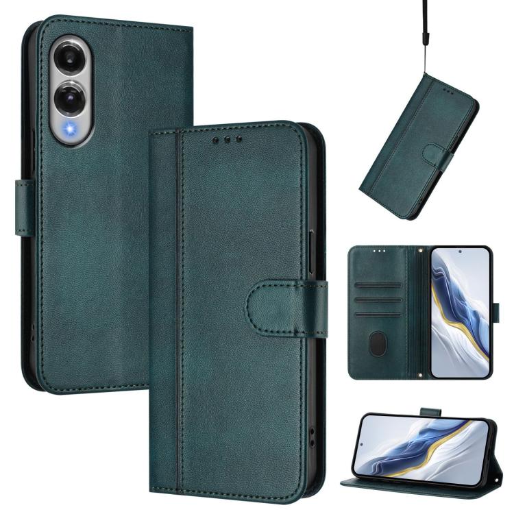 

For Samsung Galaxy S25 Edge 5G Line Splicing Buckle Retro Leather Phone Case(Dark Green)