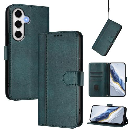 

For Samsung Galaxy S24 FE 5G Line Splicing Buckle Retro Leather Phone Case(Dark Green)