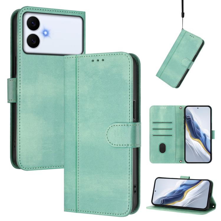 

For Samsung Galaxy S26 Edge 5G Line Splicing Buckle Retro Leather Phone Case(Mint Green)