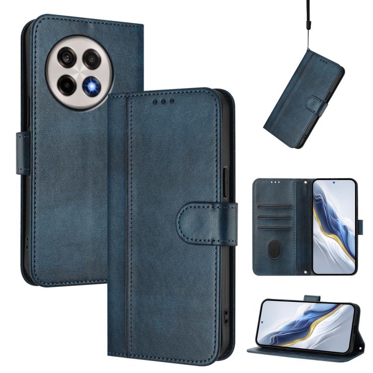 

For OnePlus 13R / OnePlus Ace 5 Pro Line Splicing Buckle Retro Leather Phone Case(Dark Blue)