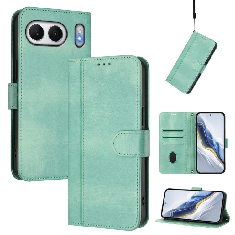 

For OnePlus Nord 4 Line Splicing Buckle Retro Leather Phone Case(Mint Green)