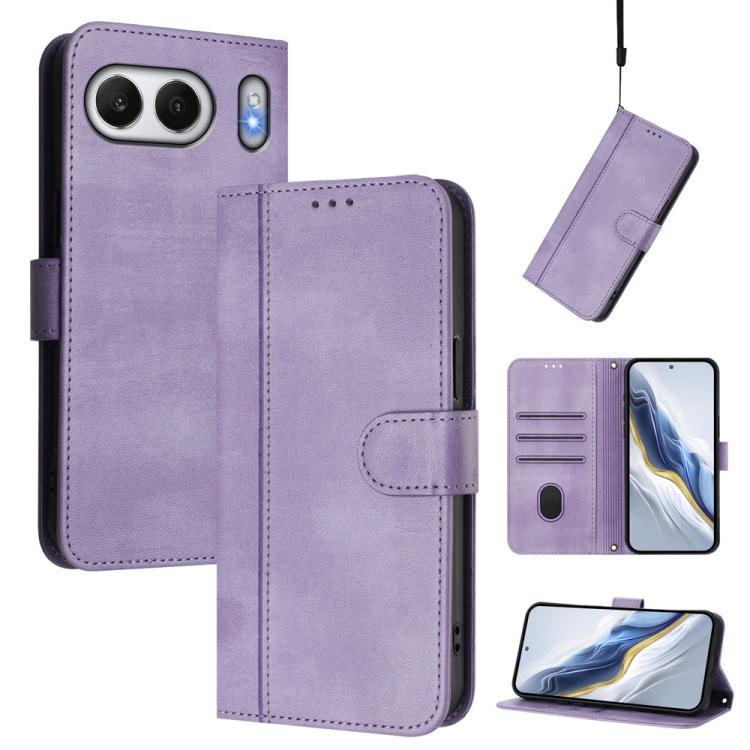 

For OnePlus Nord 4 Line Splicing Buckle Retro Leather Phone Case(Purple)