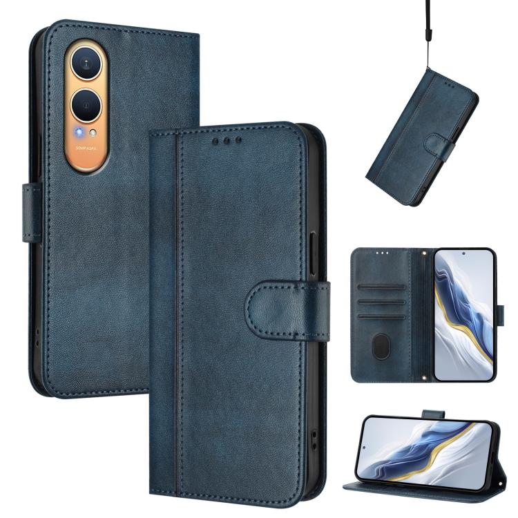 

For OnePlus Nord CE4 Lite India Line Splicing Buckle Retro Leather Phone Case(Dark Blue)