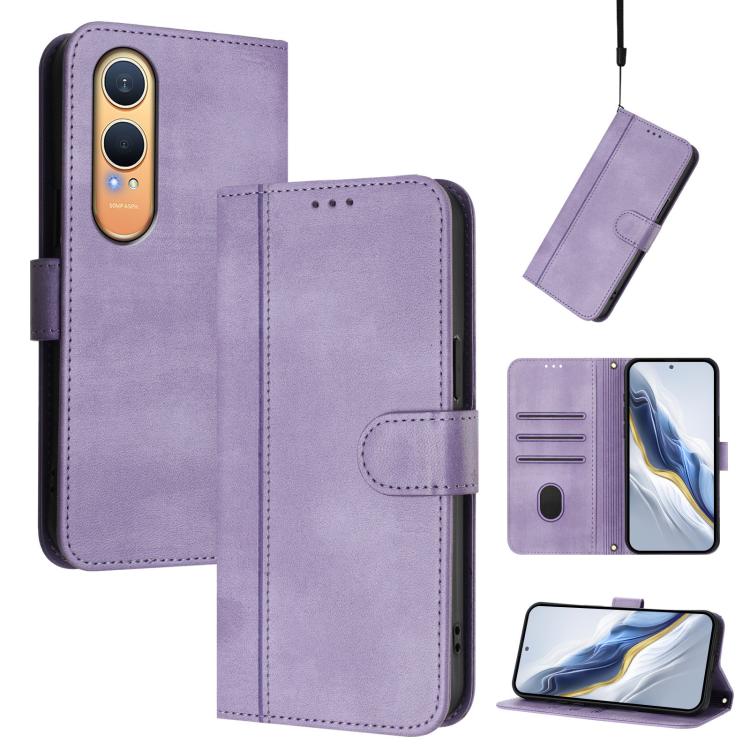 

For OnePlus Nord CE4 Lite India Line Splicing Buckle Retro Leather Phone Case(Purple)