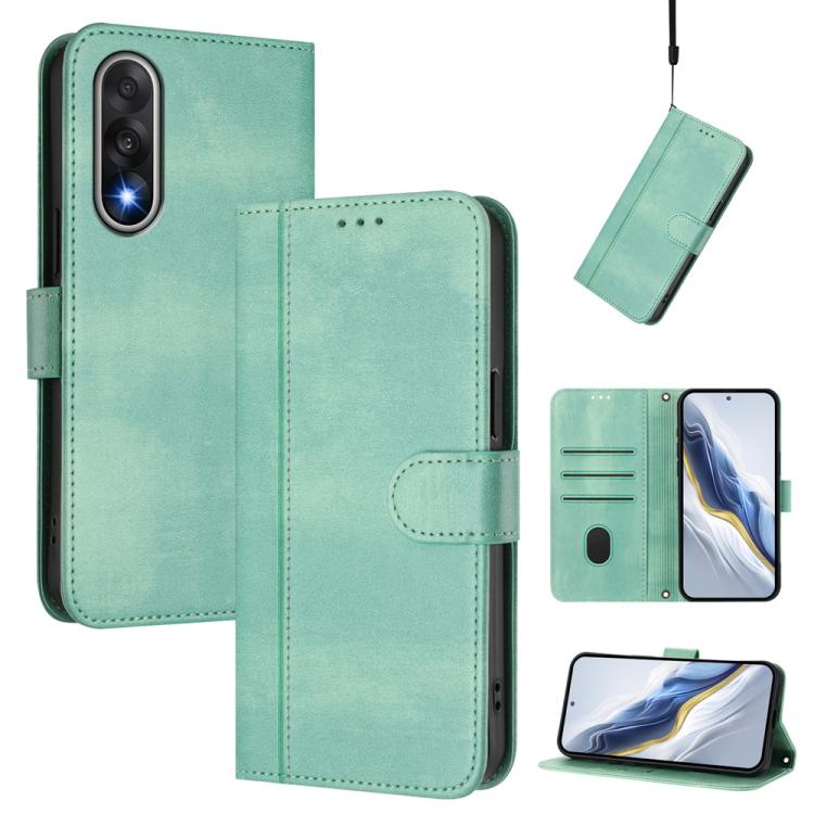

For OnePlus Ace 5 Ultra Line Splicing Buckle Retro Leather Phone Case(Mint Green)