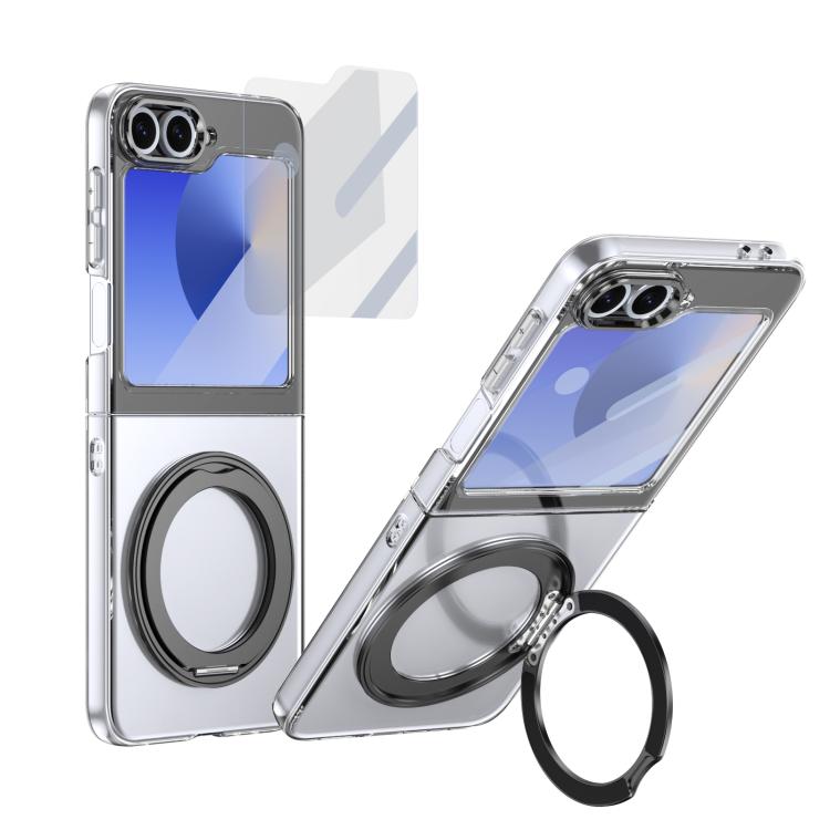 

For Samsung Galaxy Z Flip5 5G Integrated Ice-feel High-transparency 360-Degree Rotating Stand MagSafe Folding Phone Case(Black)