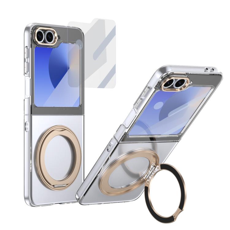 

For Samsung Galaxy Z Flip5 5G Integrated Ice-feel High-transparency 360-Degree Rotating Stand MagSafe Folding Phone Case(Desert Gold)