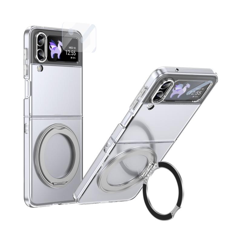 

For Samsung Galaxy Z Flip4 5G Integrated Ice-feel High-transparency 360-Degree Rotating Stand MagSafe Folding Phone Case(Silver)