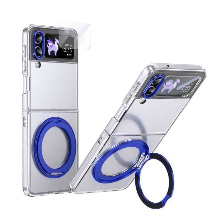 

For Samsung Galaxy Z Flip3 5G Integrated Ice-feel High-transparency 360-Degree Rotating Stand MagSafe Folding Phone Case(Blue)