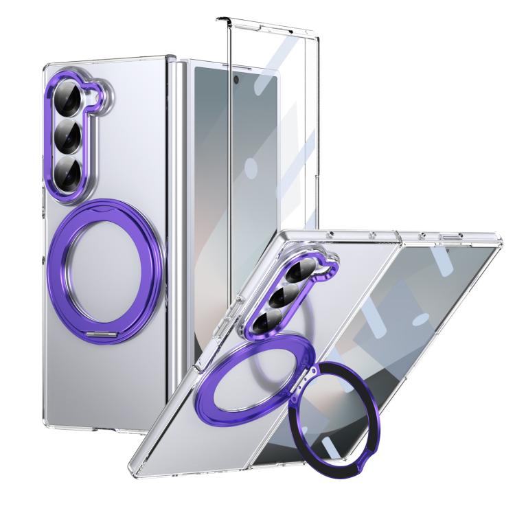 

For Samsung Galaxy Z Fold6 5G Integrated Ice-feel High-transparency 360-Degree Rotating Stand MagSafe Folding Phone Case(Violet)