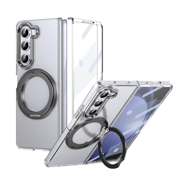 

For Samsung Galaxy Z Fold5 5G Integrated Ice-feel High-transparency 360-Degree Rotating Stand MagSafe Folding Phone Case(Black)