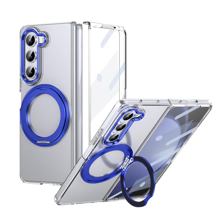 

For Samsung Galaxy Z Fold5 5G Integrated Ice-feel High-transparency 360-Degree Rotating Stand MagSafe Folding Phone Case(Blue)