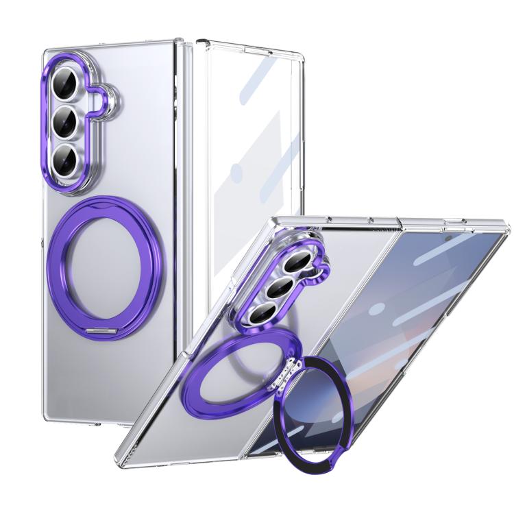 

For Samsung Galaxy Z Fold7 5G Integrated Ice-feel High-transparency 360-Degree Rotating Stand MagSafe Folding Phone Case(Violet)