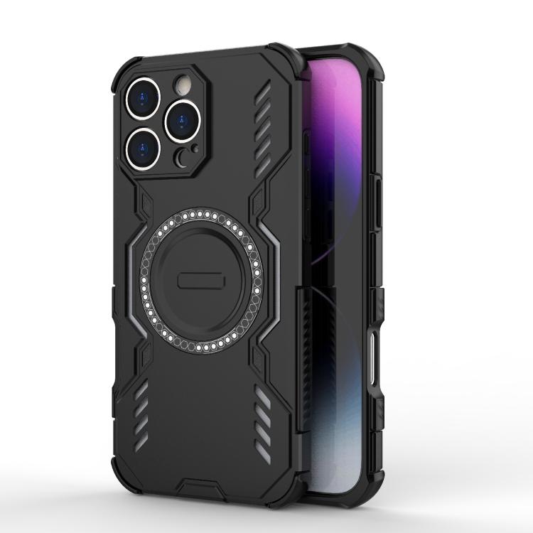 

For iPhone 16 Pro Max Butterfly Armor MagSafe Magnetic Ring Shockproof Phone Case(Black)