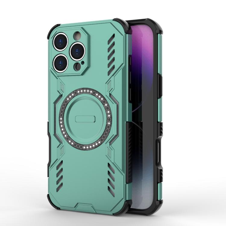 

For iPhone 16 Pro Max Butterfly Armor MagSafe Magnetic Ring Shockproof Phone Case(Light Green)