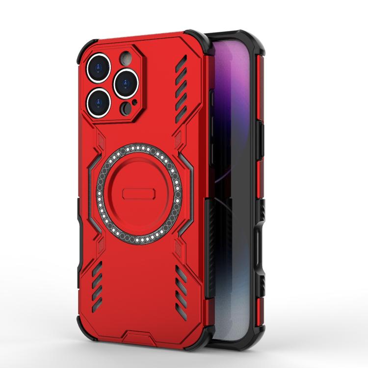 

For iPhone 16 Pro Max Butterfly Armor MagSafe Magnetic Ring Shockproof Phone Case(Red)