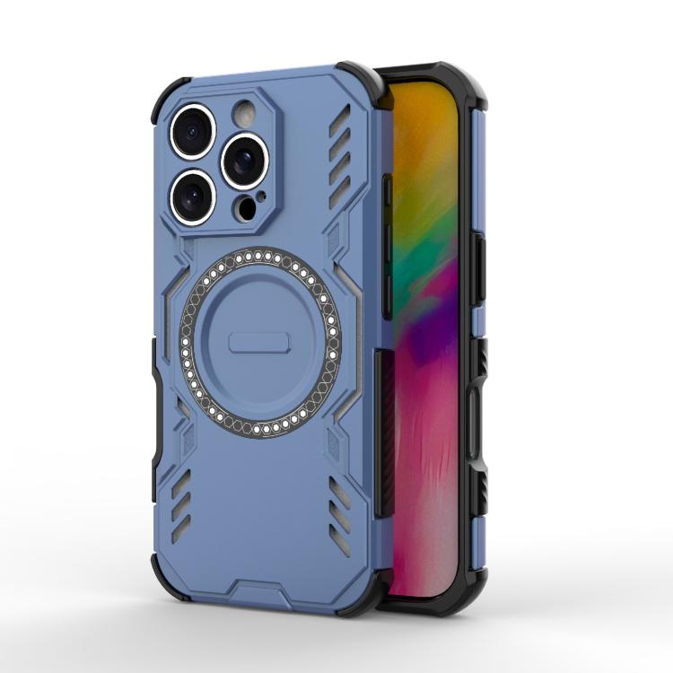 

For iPhone 16 Pro Butterfly Armor MagSafe Magnetic Ring Shockproof Phone Case(Blue)