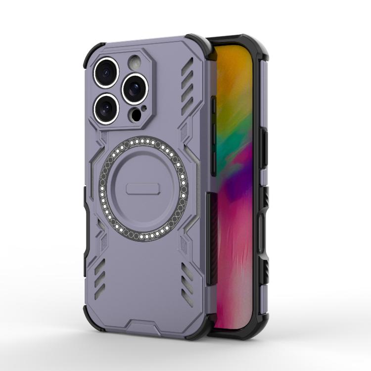 

For iPhone 16 Pro Butterfly Armor MagSafe Magnetic Ring Shockproof Phone Case(Purple)