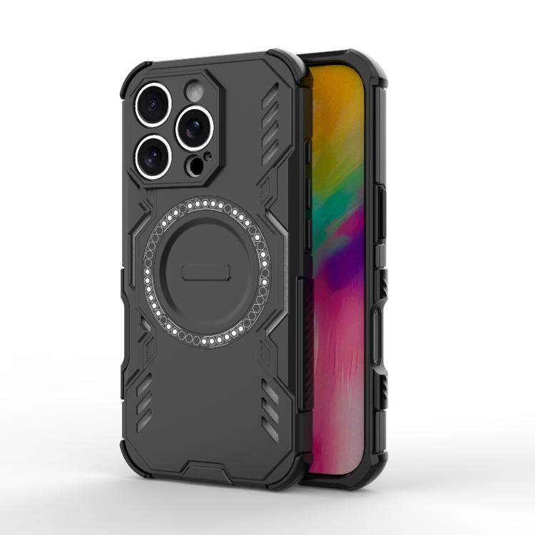 

For iPhone 16 Pro Butterfly Armor MagSafe Magnetic Ring Shockproof Phone Case(Black)