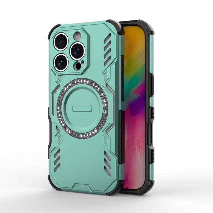 

For iPhone 16 Pro Butterfly Armor MagSafe Magnetic Ring Shockproof Phone Case(Light Green)