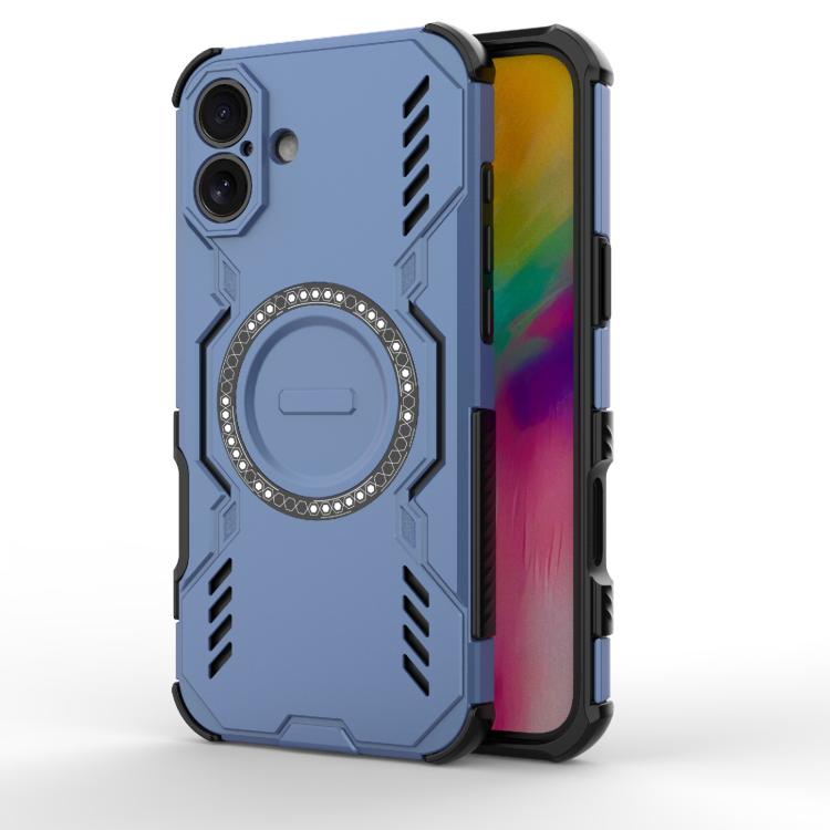 

For iPhone 16 Plus Butterfly Armor MagSafe Magnetic Ring Shockproof Phone Case(Blue)
