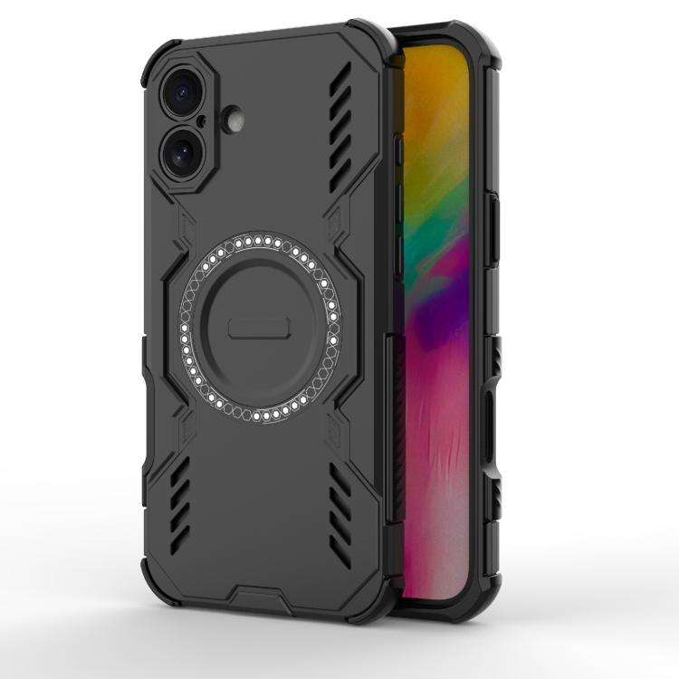 

For iPhone 16 Plus Butterfly Armor MagSafe Magnetic Ring Shockproof Phone Case(Black)