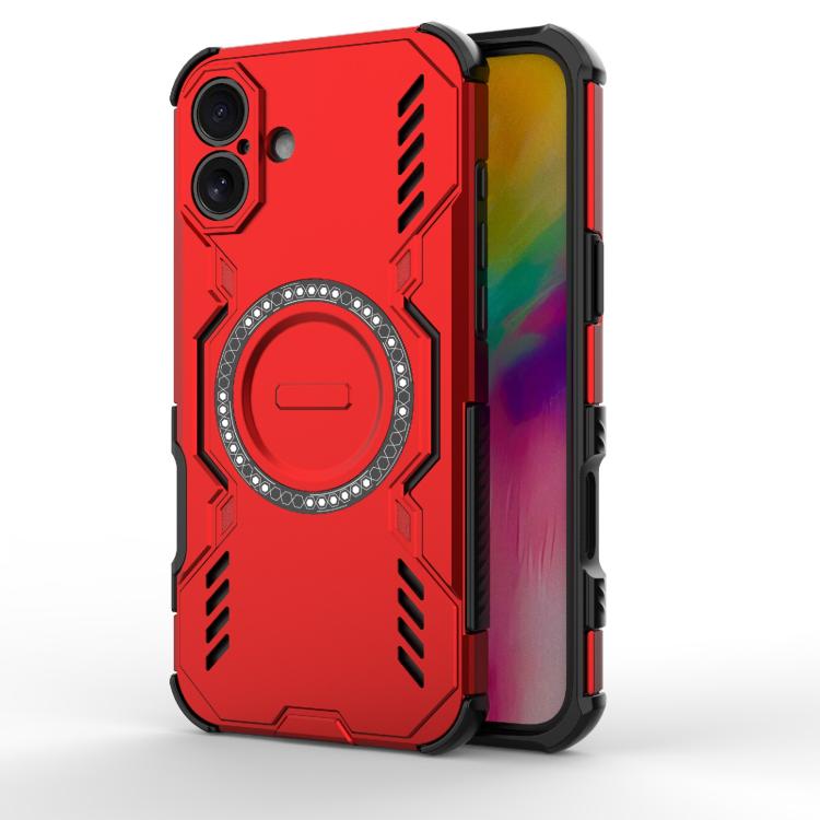 

For iPhone 16 Plus Butterfly Armor MagSafe Magnetic Ring Shockproof Phone Case(Red)