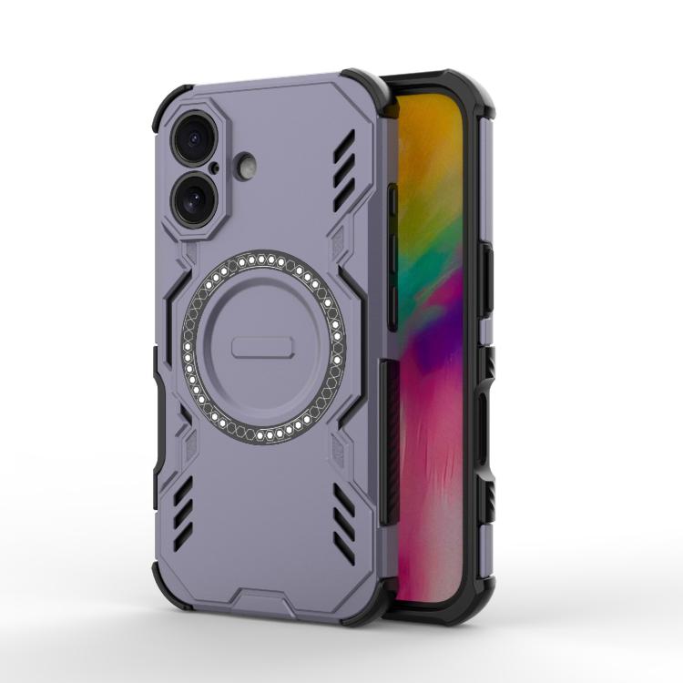 

For iPhone 16 Butterfly Armor MagSafe Magnetic Ring Shockproof Phone Case(Purple)