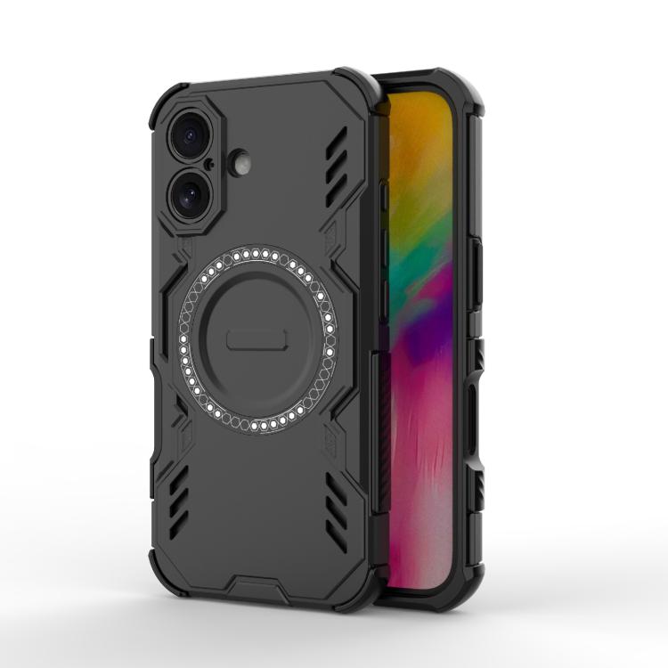 

For iPhone 16 Butterfly Armor MagSafe Magnetic Ring Shockproof Phone Case(Black)
