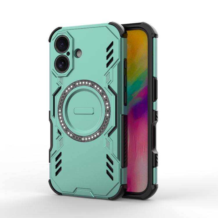 

For iPhone 16 Butterfly Armor MagSafe Magnetic Ring Shockproof Phone Case(Light Green)