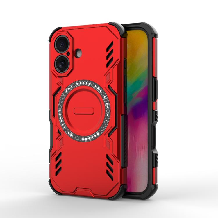 

For iPhone 16 Butterfly Armor MagSafe Magnetic Ring Shockproof Phone Case(Red)