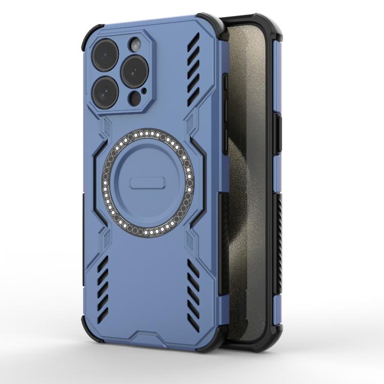 

For iPhone 15 Pro Max Butterfly Armor MagSafe Magnetic Ring Shockproof Phone Case(Blue)