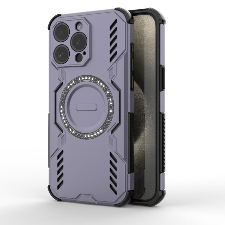 

For iPhone 15 Pro Max Butterfly Armor MagSafe Magnetic Ring Shockproof Phone Case(Purple)