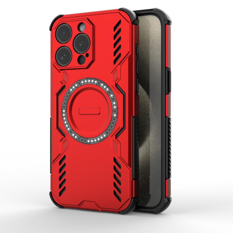 

For iPhone 15 Pro Max Butterfly Armor MagSafe Magnetic Ring Shockproof Phone Case(Red)