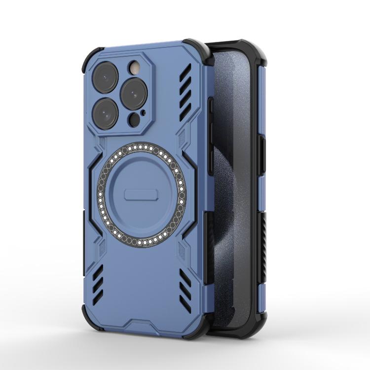 

For iPhone 15 Pro Butterfly Armor MagSafe Magnetic Ring Shockproof Phone Case(Blue)