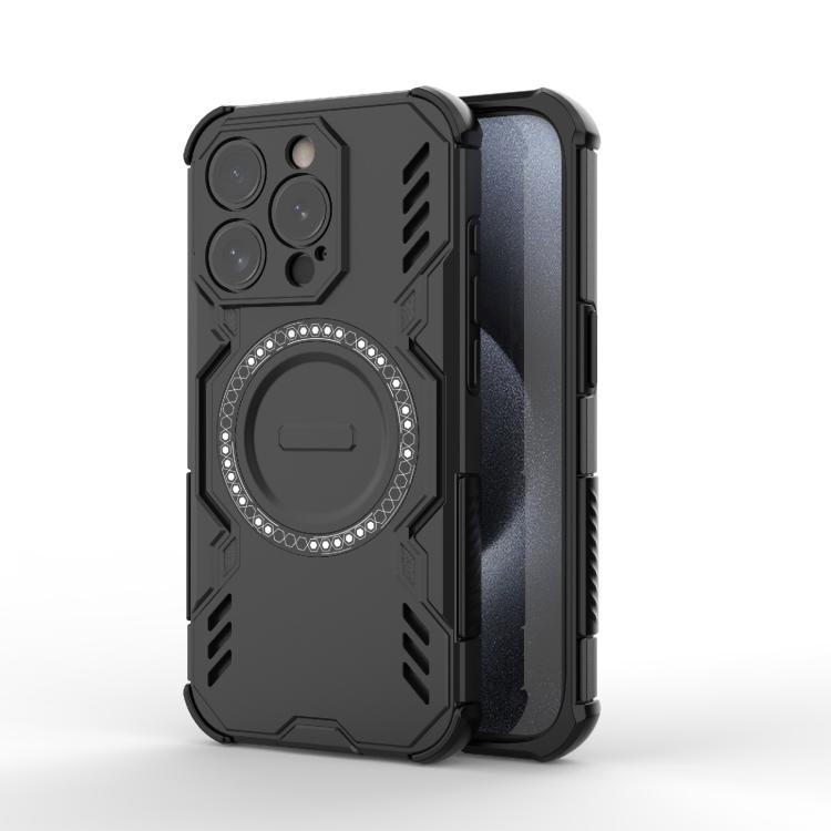 

For iPhone 15 Pro Butterfly Armor MagSafe Magnetic Ring Shockproof Phone Case(Black)